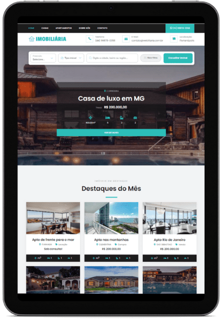 Site de imóveis no tablet